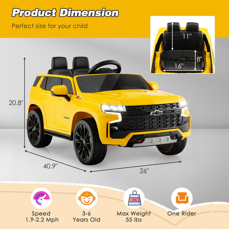 Chevrolet Tahoe 12V Electric Ride-On Truck for Kids with Remote Control, Lights, and Music
