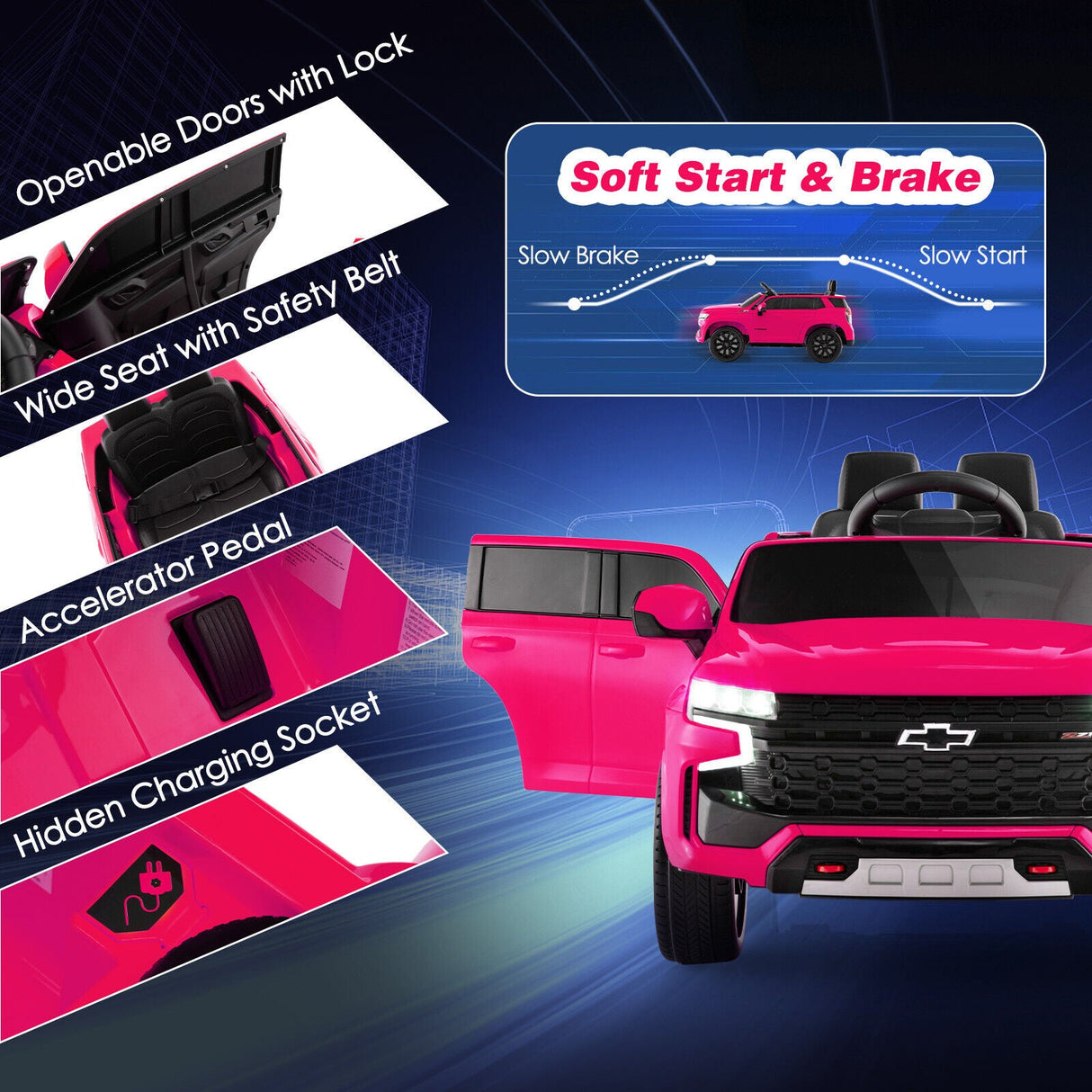 Chevrolet Tahoe Electric Ride-On Truck for Kids with Remote Control, Lights, and Music - 12V