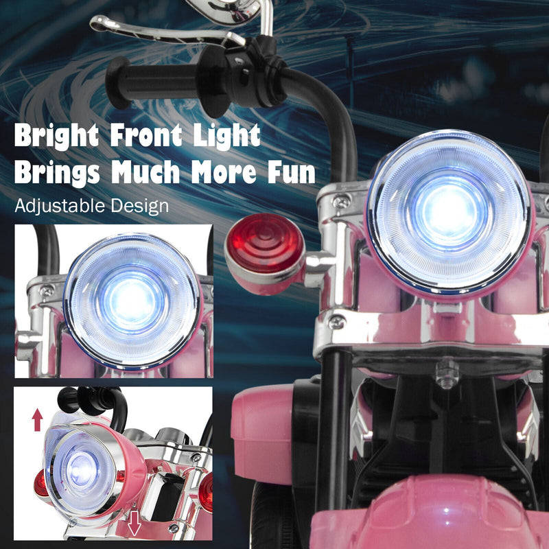 Chic Pink 3-Wheel Chopper Motorcycle for Kids with Headlight