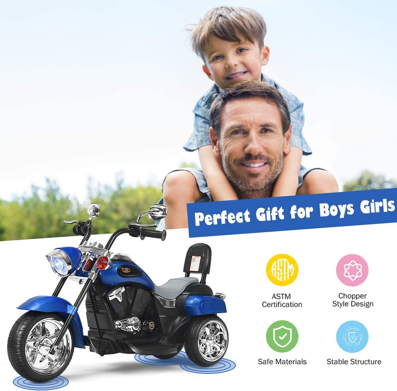 Chopper Style 3-Wheel Electric Motorcycle for Kids - Powered by 6V Battery