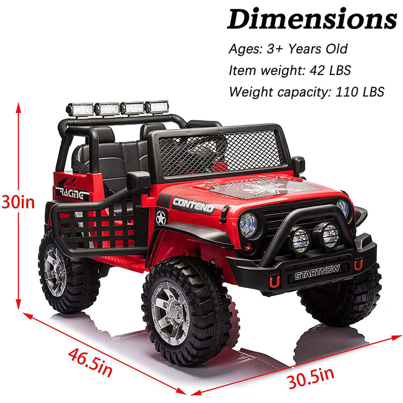 CLARFEY 12V Battery Powered RC Off-Road Jeep for Kids with LED Lights