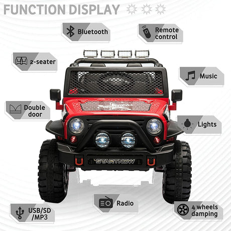 CLARFEY 12V Battery Powered RC Off-Road Jeep for Kids with LED Lights