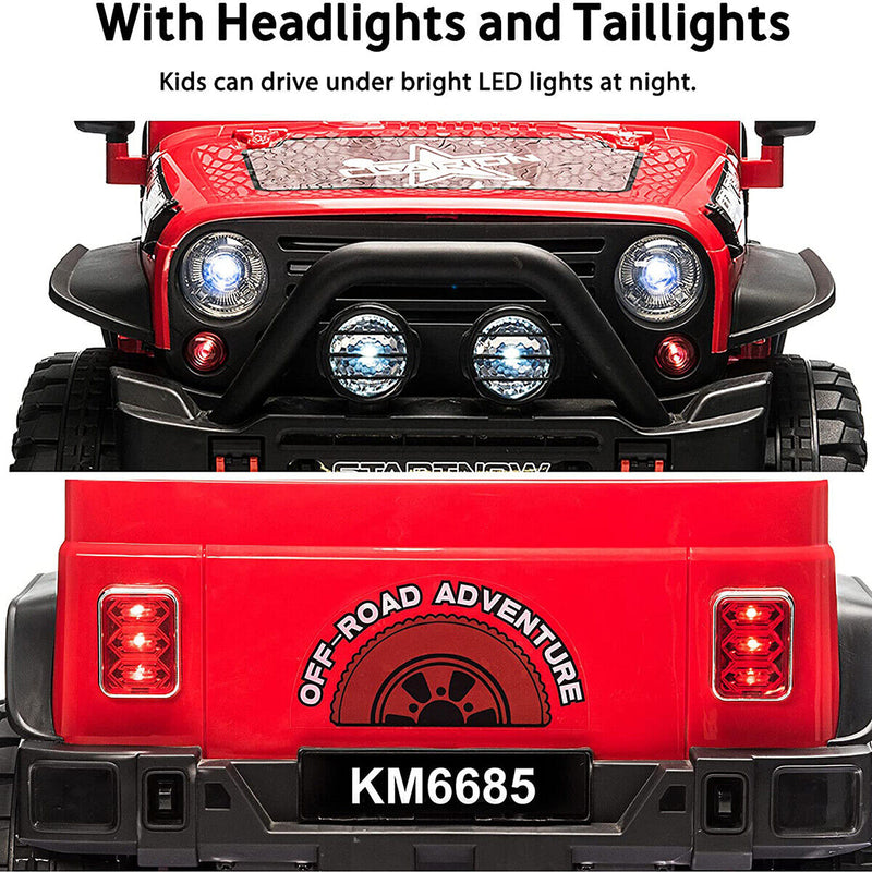 CLARFEY 12V Battery Powered RC Off-Road Jeep for Kids with LED Lights