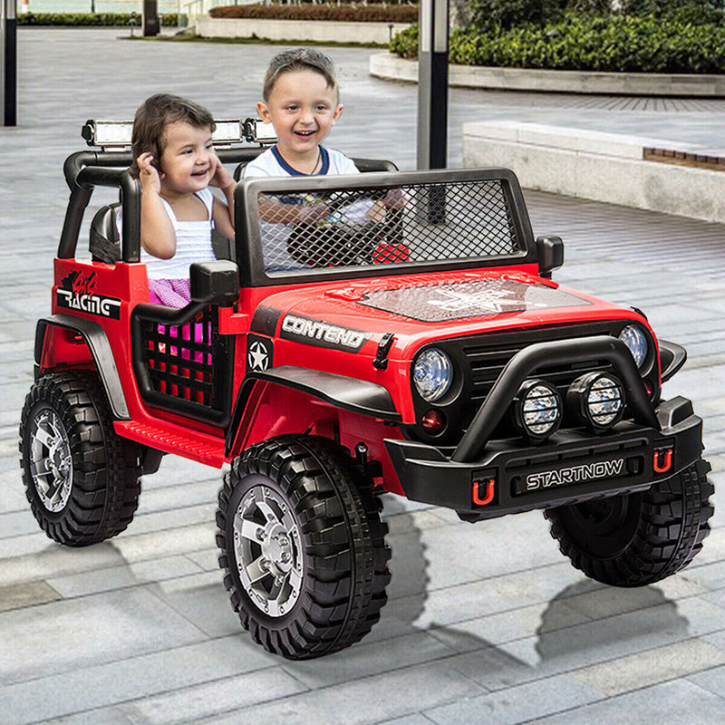 CLARFEY 12V Battery Powered RC Off-Road Jeep for Kids with LED Lights