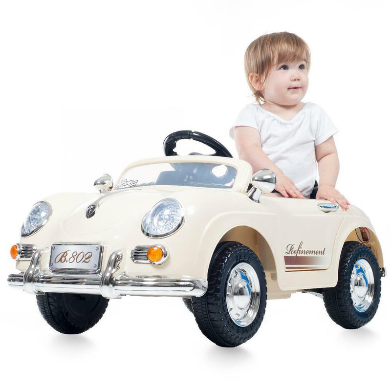 Classic Beige Remote Control Ride On Sports Car for Kids by Lil Rider
