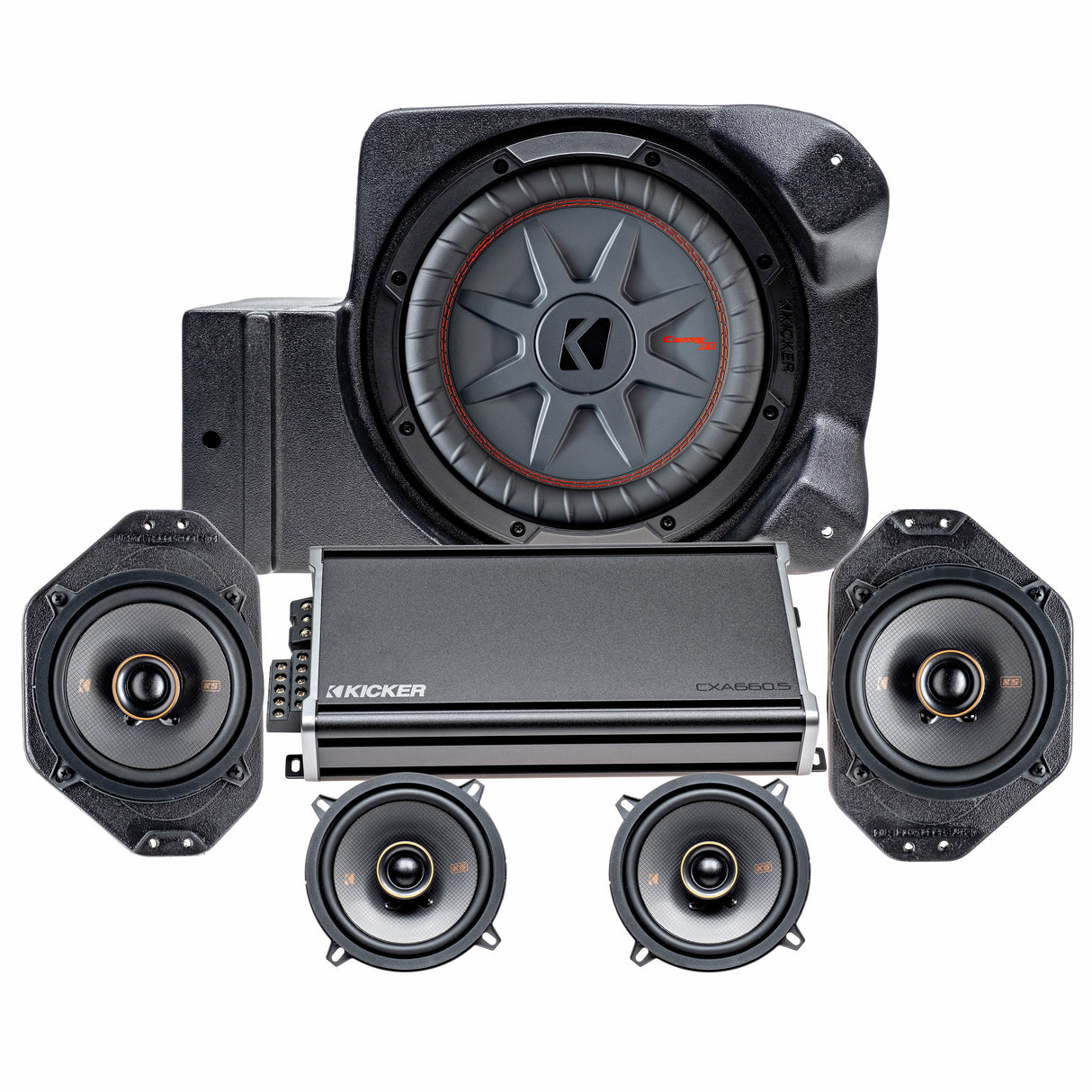 Kicker Plug & Play Full System 4-Speaker, 5-Channel Amp, Sub Bundle Upgrade | '97 - '06 TJ Wrangler