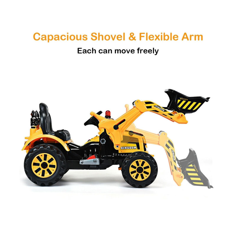 Costway 12V Battery Powered Kids Excavator Truck with Front Loader for Fun Outdoor Play
