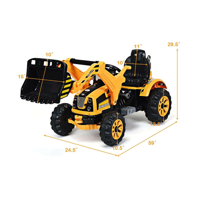 Costway 12V Battery Powered Kids Excavator Truck with Front Loader for Fun Outdoor Play