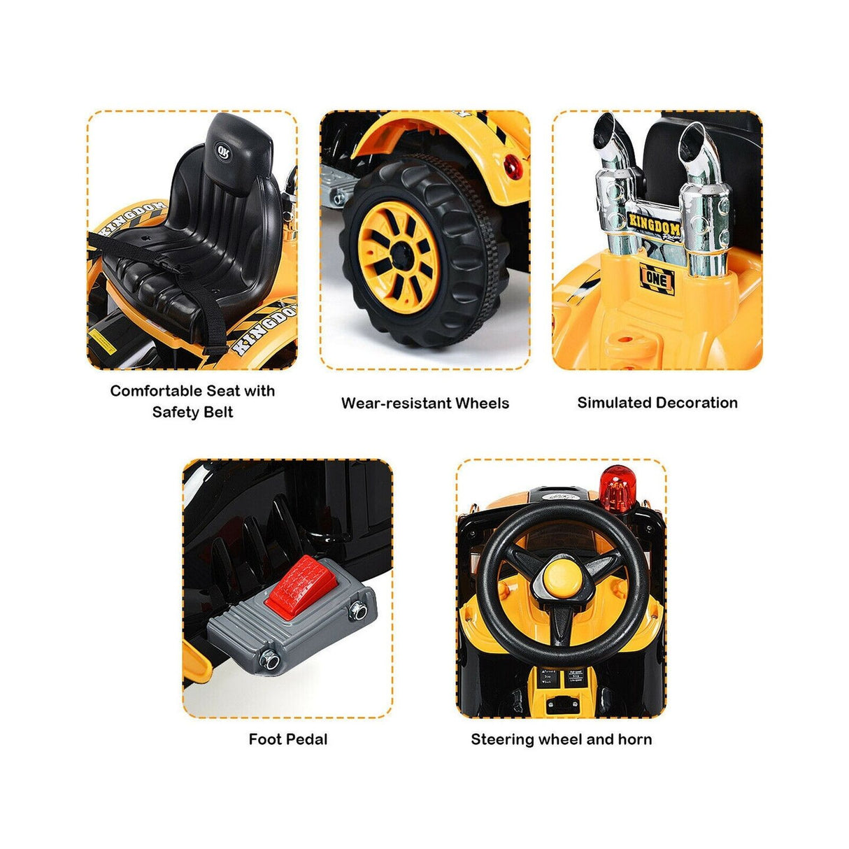 Costway 12V Battery Powered Kids Excavator Truck with Front Loader for Fun Outdoor Play