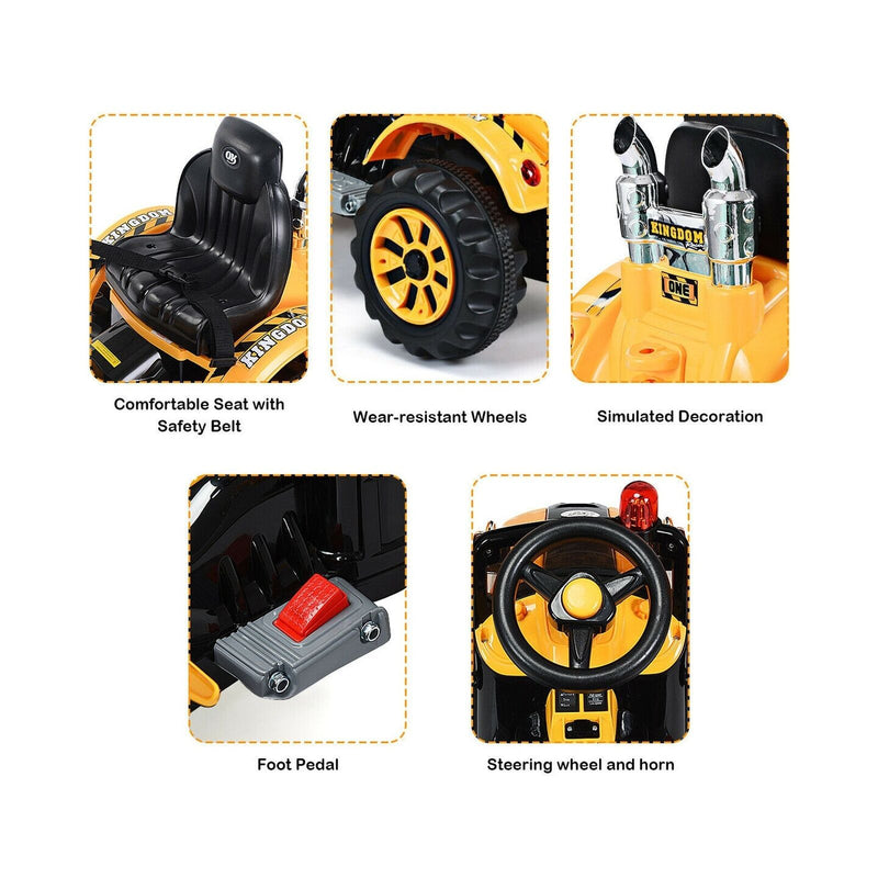 Costway 12V Battery Powered Kids Excavator Truck with Front Loader for Fun Outdoor Play