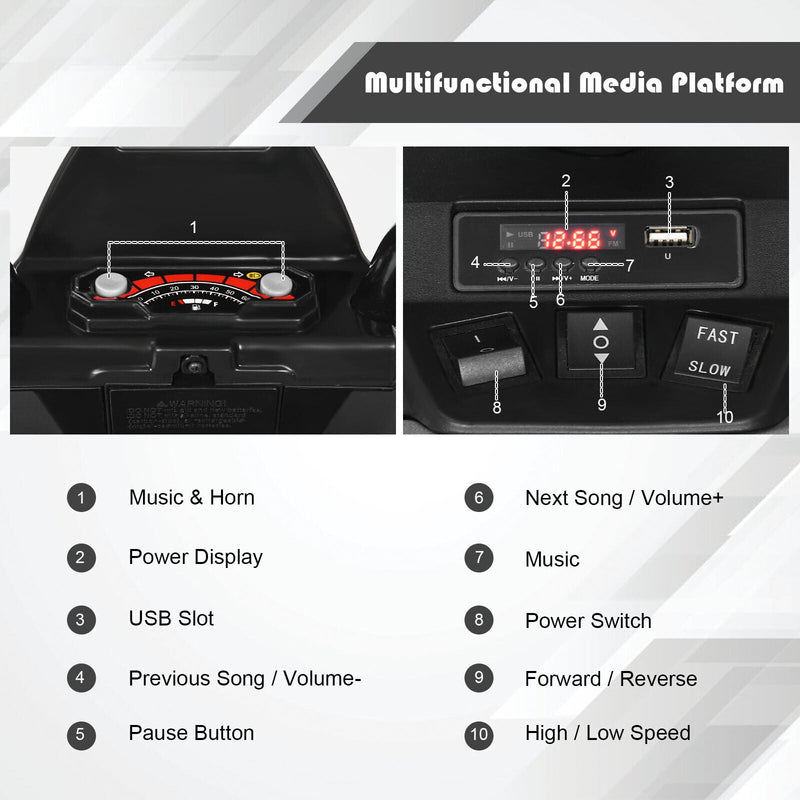 Costway 12V Kids ATV Quad Ride On Car with LED Light & Music - Black