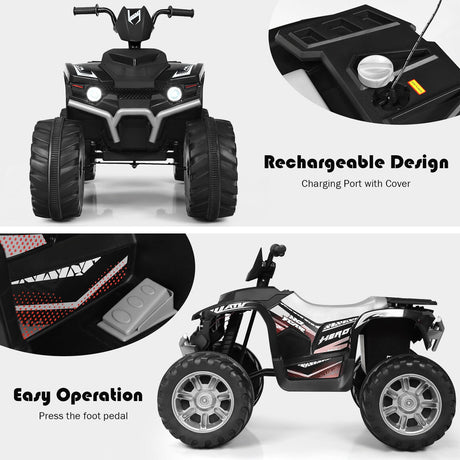 Costway 12V Kids ATV Quad Ride On Car with LED Light & Music - Black
