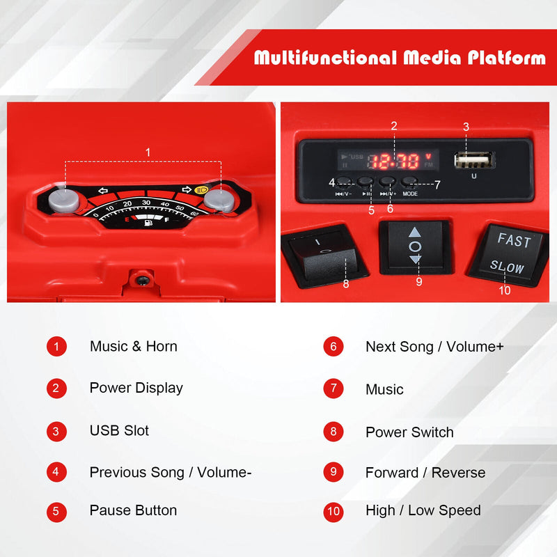 Costway 12V Kids ATV Quad Ride On Car with LED Light & Music in Red