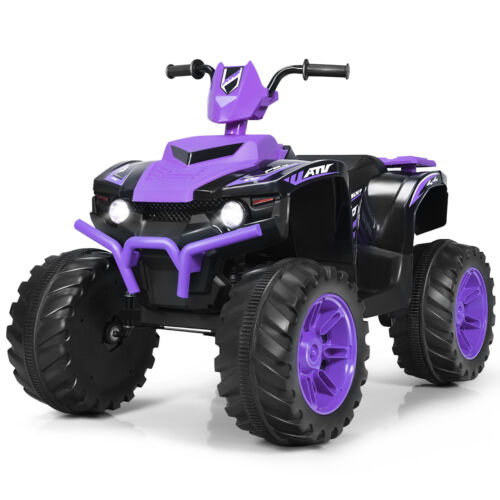 Costway 12V Kids ATV Quad Ride On Car with LED Light & Music - Purple