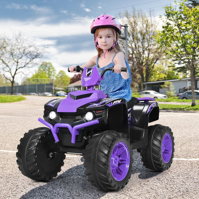 Costway 12V Kids ATV Quad Ride On Car with LED Light & Music - Purple