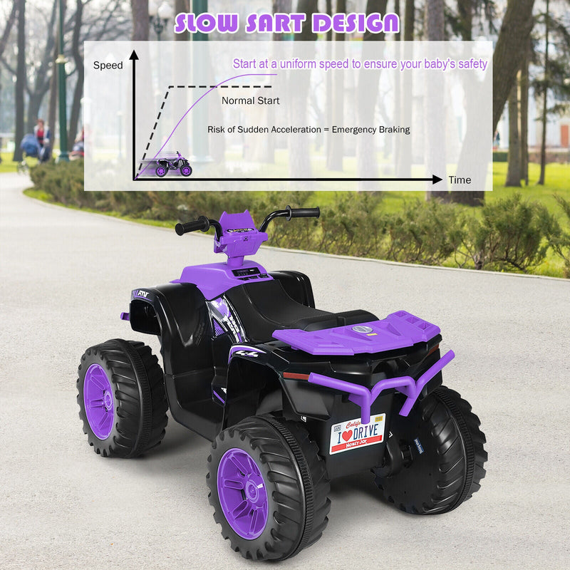 Costway 12V Kids ATV Quad Ride On Car with LED Light & Music - Purple