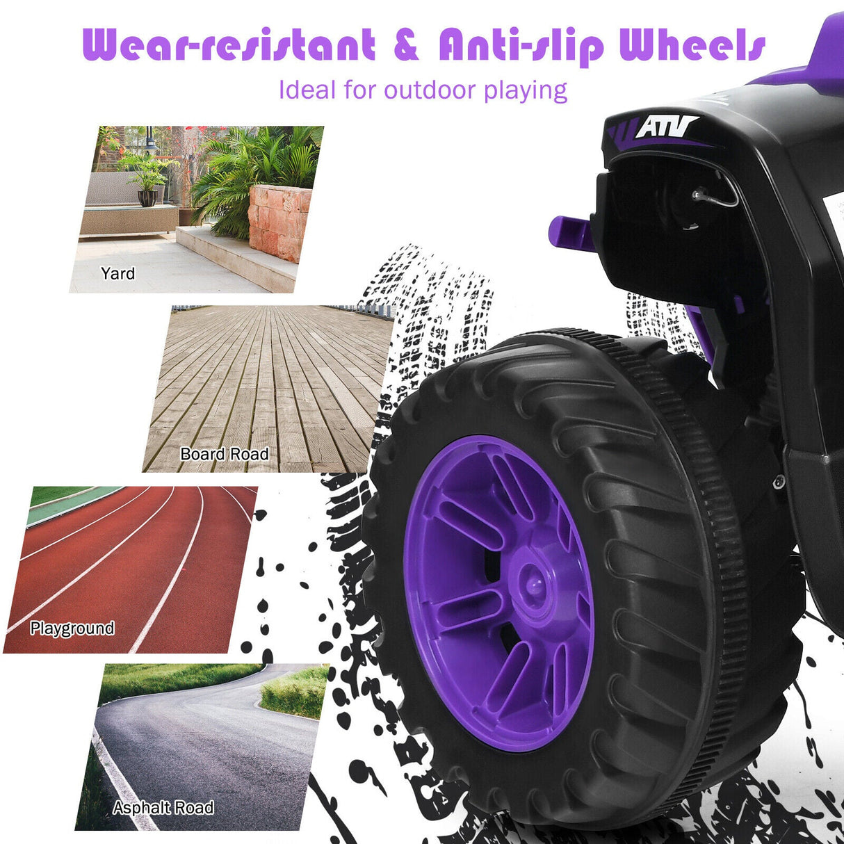 Costway 12V Kids ATV Quad Ride On Car with LED Light & Music - Purple