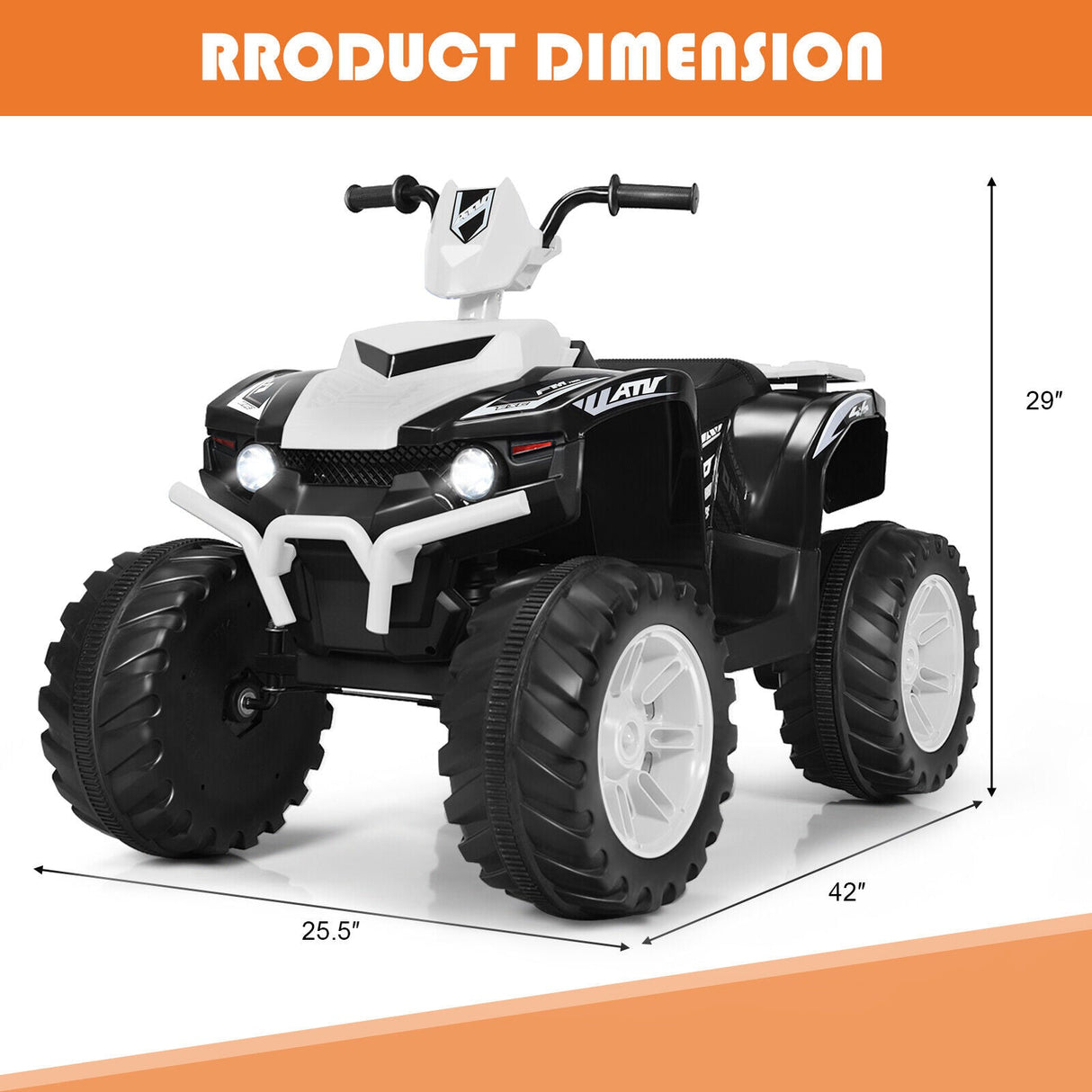 Costway 12V Kids ATV Quad Ride On Car with LED Light & Music - White