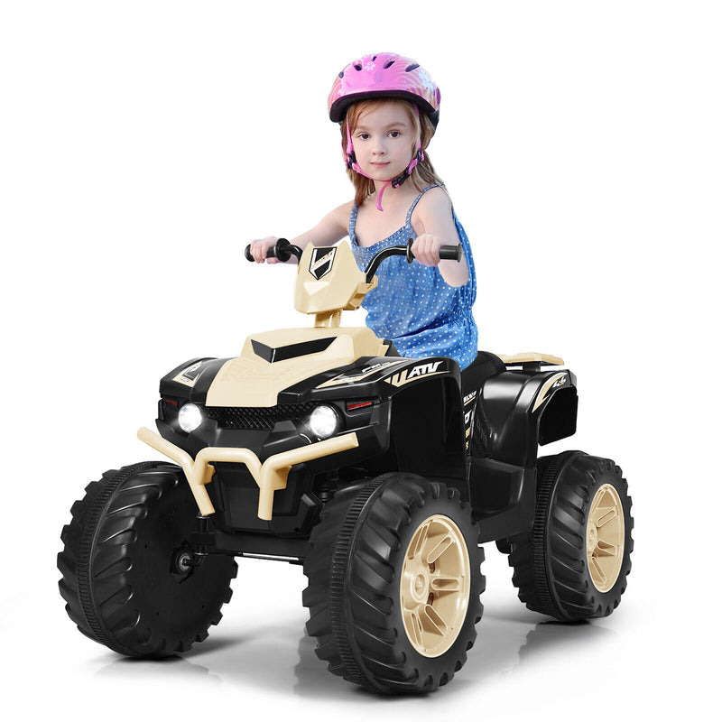 Costway 12V Kids ATV Quad Ride On Car with LED Light & Music - Yellow