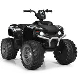Costway 12V Kids ATV Quad Ride On Car with LED Lights, Music, and USB - Black