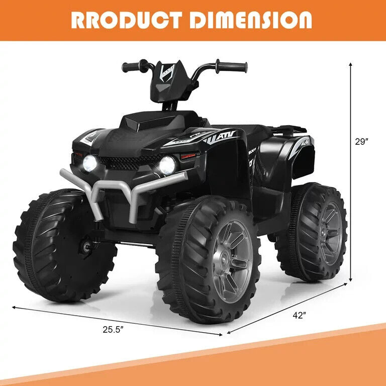 Costway 12V Kids ATV Quad Ride On Car with LED Lights, Music, and USB - Black