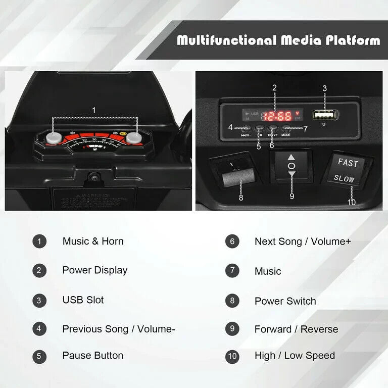 Costway 12V Kids ATV Quad Ride On Car with LED Lights, Music, and USB - Black