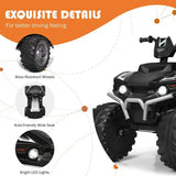 Costway 12V Kids ATV Quad Ride On Car with LED Lights, Music, and USB - Black