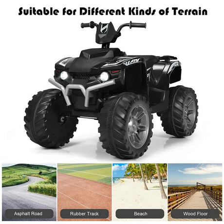 Costway 12V Kids ATV Quad Ride On Car with LED Lights, Music, and USB - Black