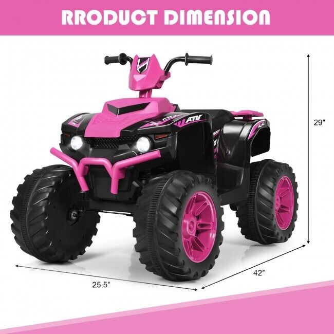 Costway 12V Kids Electric ATV Quad Ride On Car with LED Light and Music in Pink
