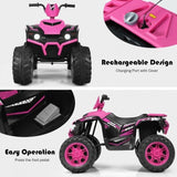 Costway 12V Kids Electric ATV Quad Ride On Car with LED Light and Music in Pink