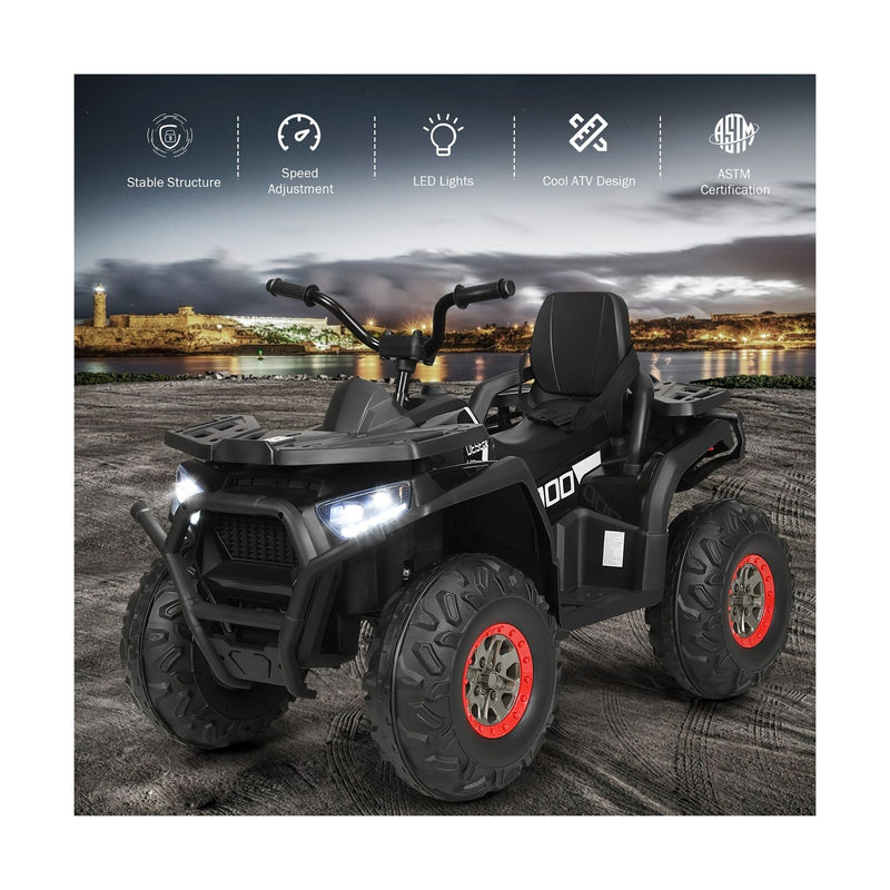 Costway 12V Kids Electric ATV Quad with MP3 Player and LED Lights - 2 Speed Ride On Car