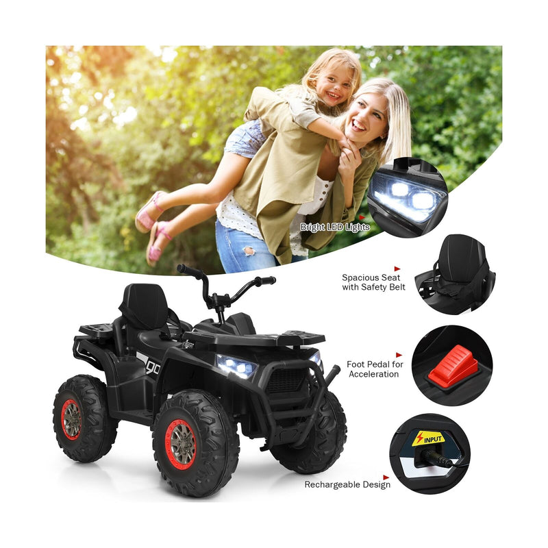 Costway 12V Kids Electric ATV Quad with MP3 Player and LED Lights - 2 Speed Ride On Car