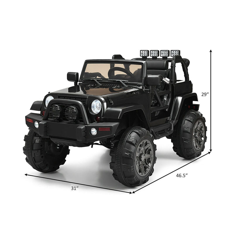 Costway 12V Kids Ride On Truck Car with Remote Control, MP3 Music, and LED Lights in Black