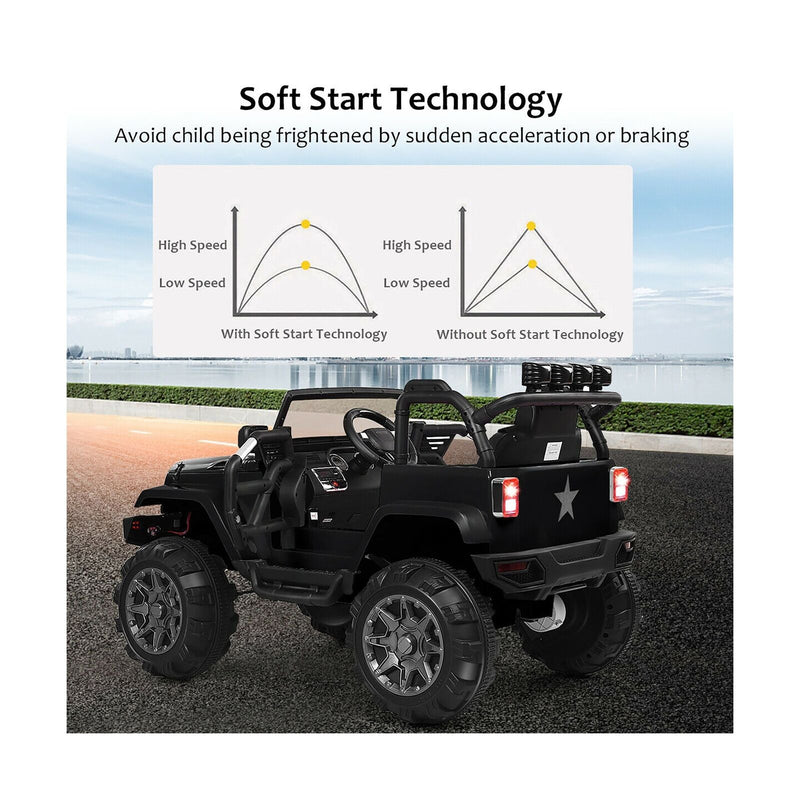 Costway 12V Kids Ride On Truck Car with Remote Control, MP3 Music, and LED Lights in Black