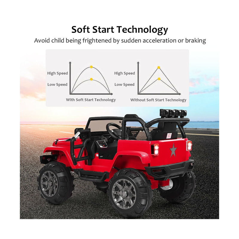 Costway 12V Kids Ride On Truck Car with Remote Control, MP3 Music, and LED Lights in Red