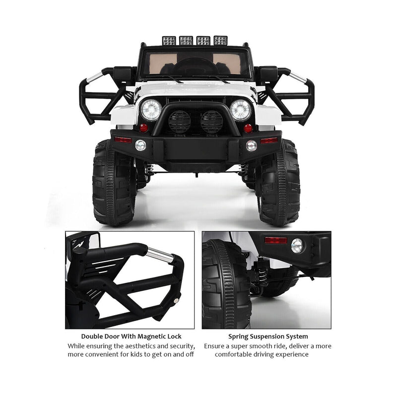 Costway 12V Kids Ride On Truck Car with Remote Control, MP3 Music, and LED Lights in White