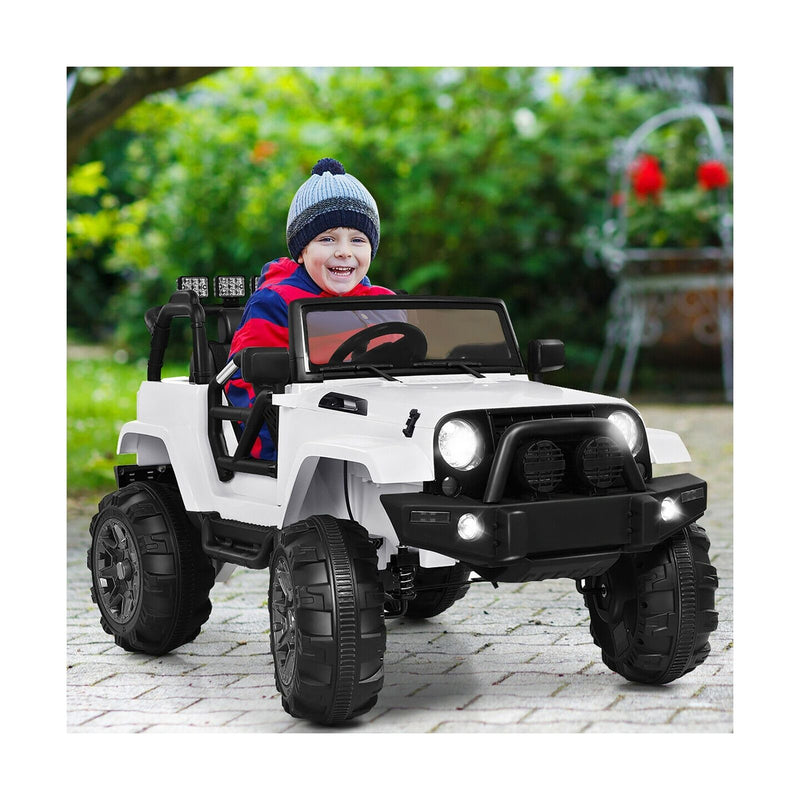 Costway 12V Kids Ride On Truck Car with Remote Control, MP3 Music, and LED Lights in White