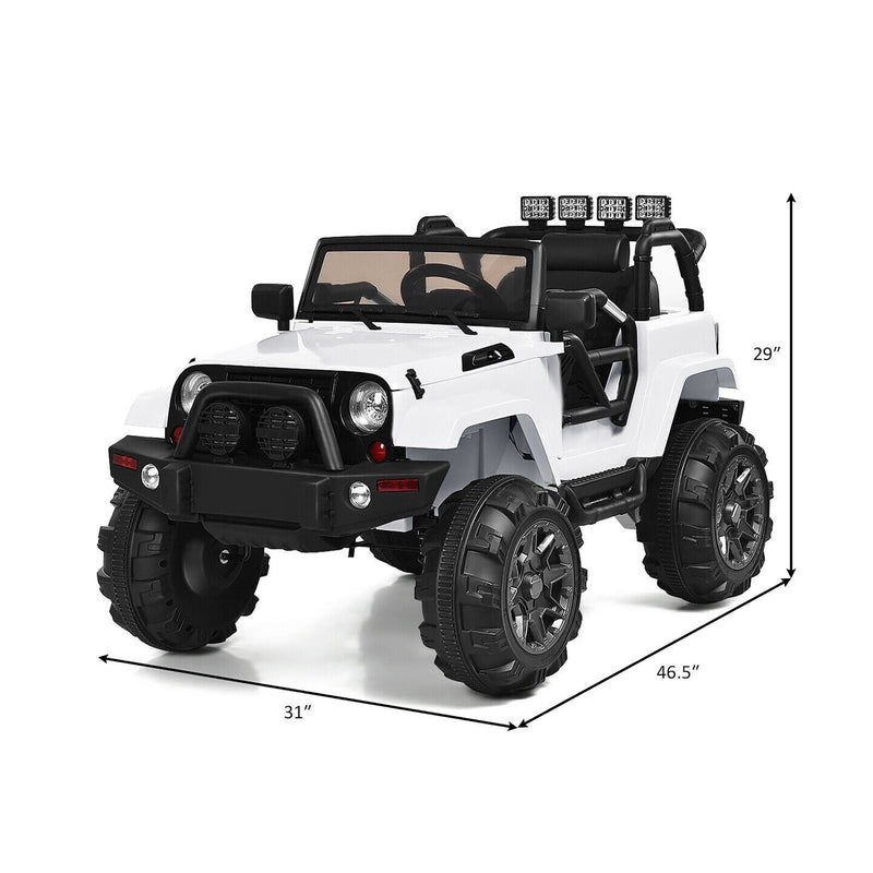 Costway 12V Kids Ride On Truck Car with Remote Control, MP3 Music, and LED Lights in White