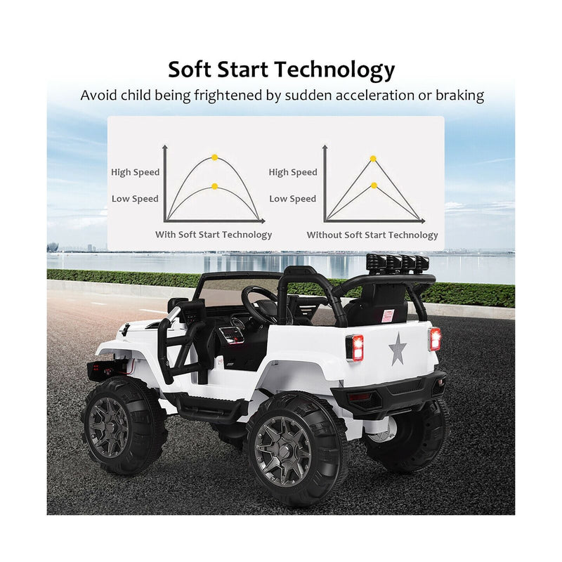 Costway 12V Kids Ride On Truck Car with Remote Control, MP3 Music, and LED Lights in White