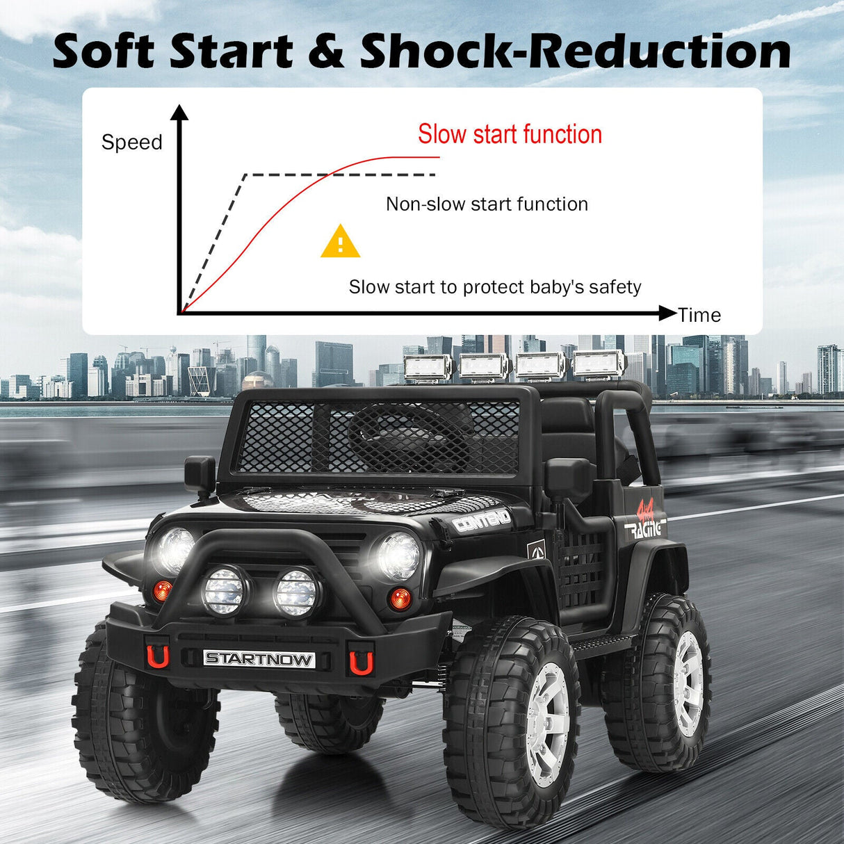 Costway 12V Kids Ride On Truck with Remote Control, Lights, and Music - Black