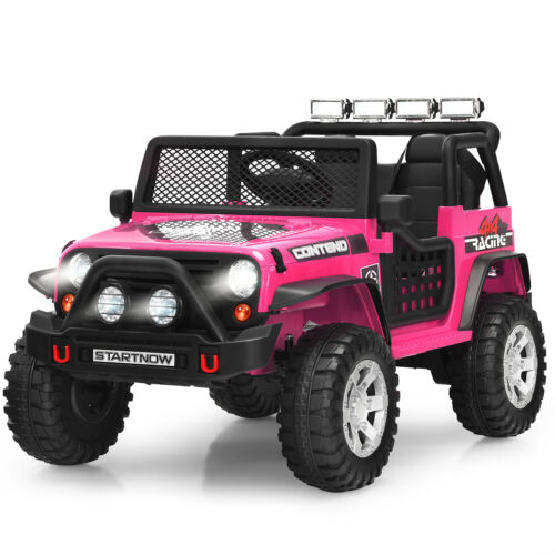 Costway 12V Kids Ride On Truck with Remote Control, Lights, and Music - Pink