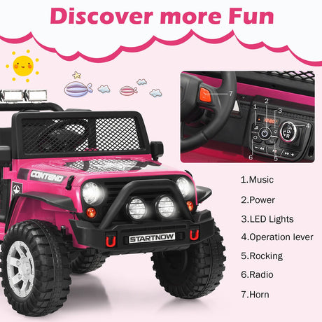 Costway 12V Kids Ride On Truck with Remote Control, Lights, and Music - Pink