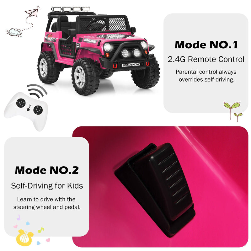 Costway 12V Kids Ride On Truck with Remote Control, Lights, and Music - Pink