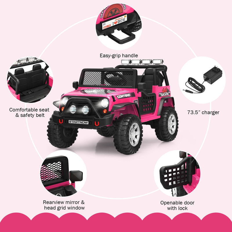 Costway 12V Kids Ride On Truck with Remote Control, Lights, and Music - Pink