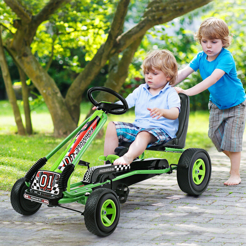 Costway 4-Wheel Pedal Go Kart for Kids with Adjustable Seat - Green