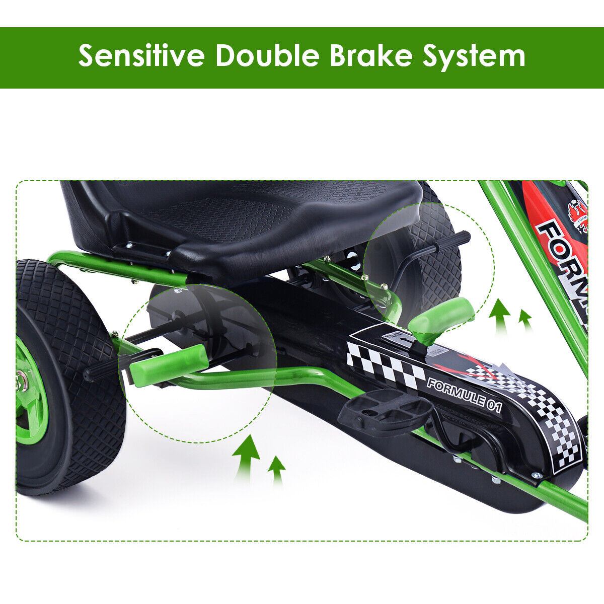 Costway 4-Wheel Pedal Go Kart for Kids with Adjustable Seat - Green