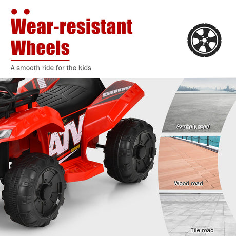Costway 6V Kids ATV Quad Electric Ride On Car Toy with LED Light and MP3 Player in Red