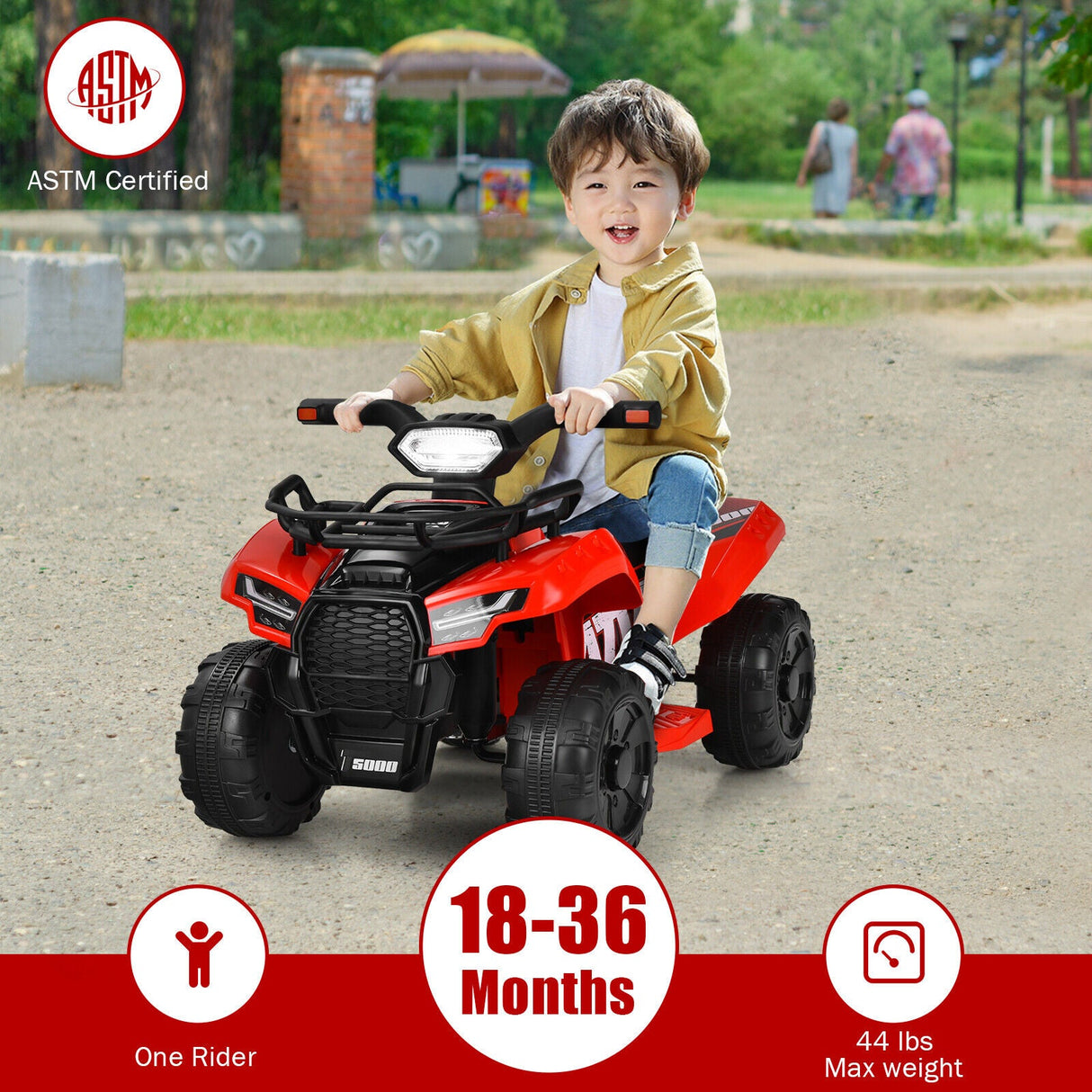 Costway 6V Kids ATV Quad Electric Ride On Car Toy with LED Light and MP3 Player in Red