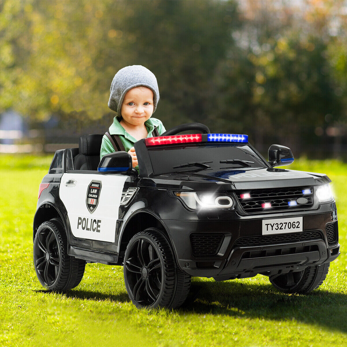 Costway Kids 12V Electric Ride-On Car with Remote Control and Lights/Sounds in Black