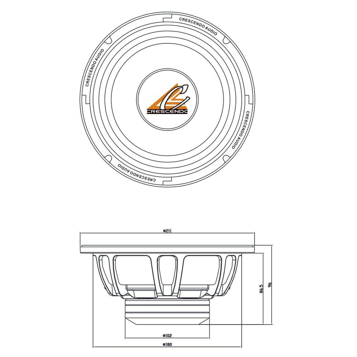 Crescendo Audio UN-8 8" 300W RMS Midrange Loudspeaker 4-Ohm (Single)